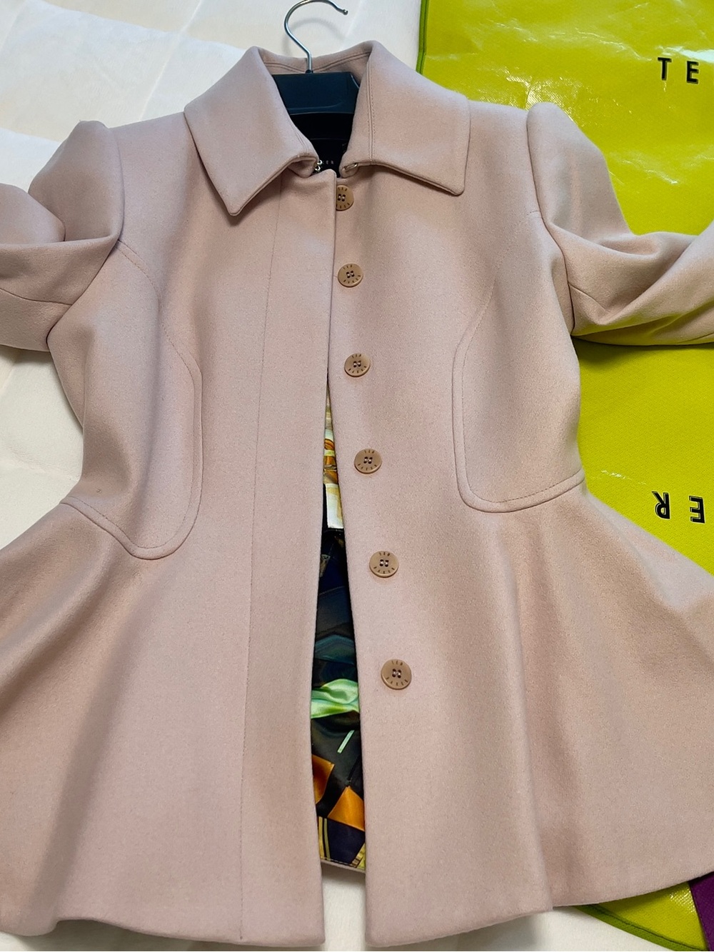 Ted Baker Blush Pink Peplum Button Coat